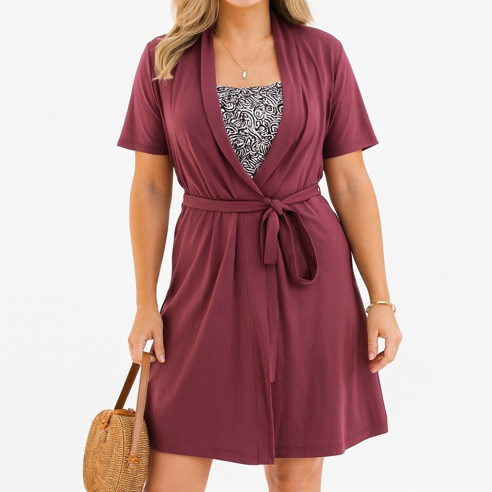 Betabrand Wrap Travel Dress‎ Dusty Violet Purple White 2 In 1 Women's Size Small